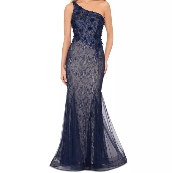 Xscape Dresses & Skirts - Xscape Women's Lace Mesh One-Shoulder Gown Blue Prom Mother of the Bride 8